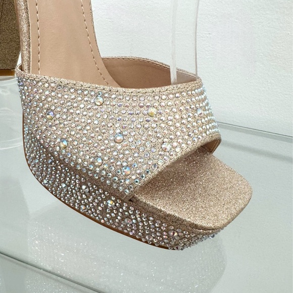 Champagne Rhinestones Open Toe Platform Heels - Picture 3 of 4